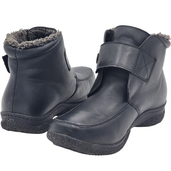 Propet Ankle Boots Womens 9.5 Wide Leather Faux Fur Lining Cozy Winter WC224 - Picture 1 of 14